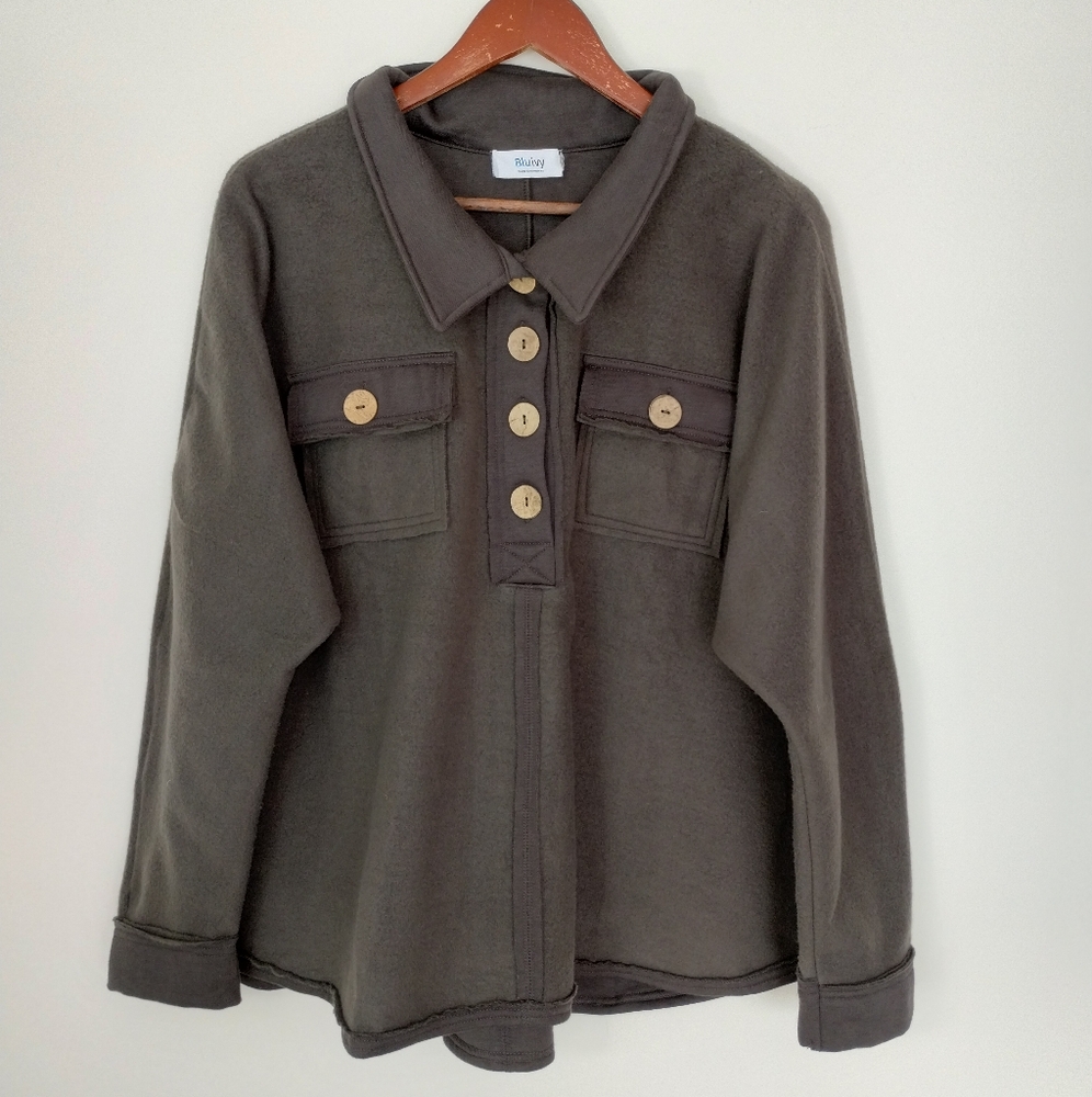 Bluivy Olive Utility Pullover Jacket with Wooden Buttons
